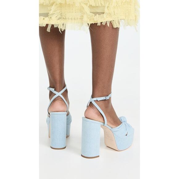 Loeffler Randall Roz-Den Knotted Platform Sandals Block Heel Light Denim 8.5B - Picture 3 of 15